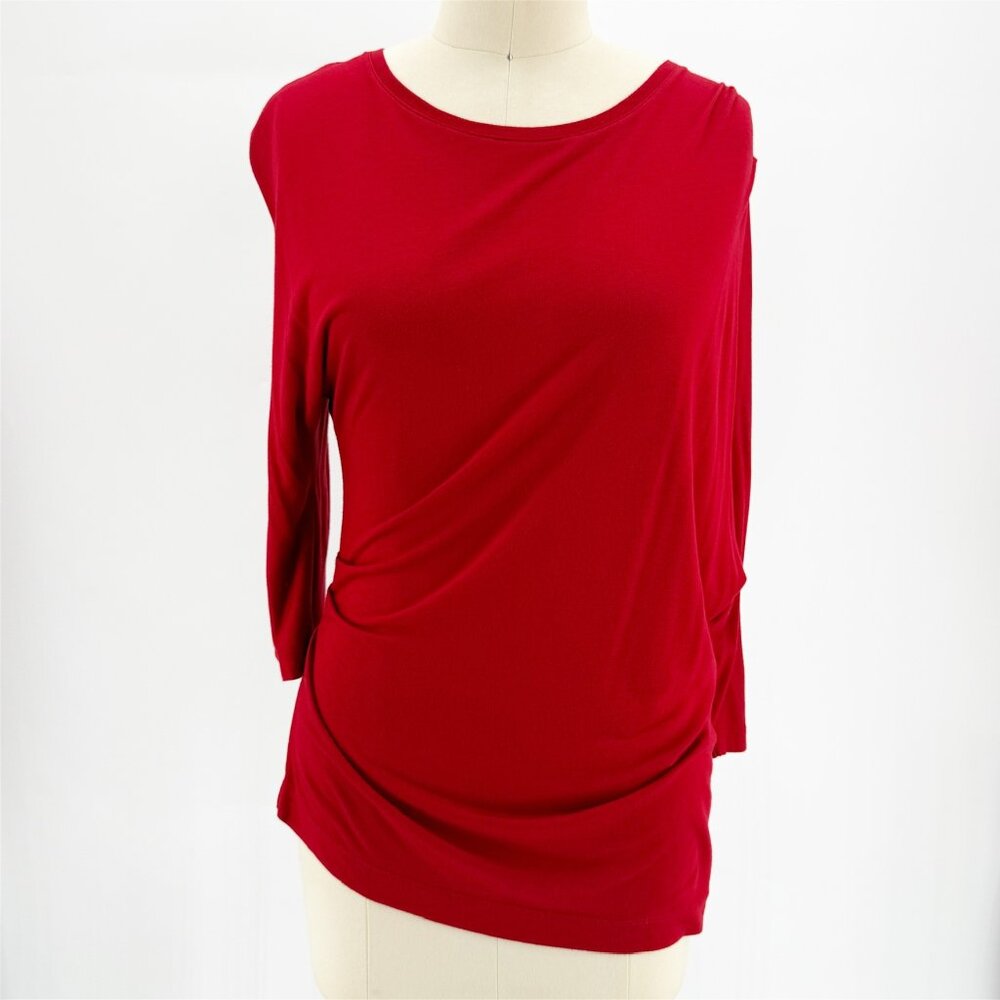 DRIES VAN NOTEN Asymmetric 3/4" sleeve scoop neck in Red Sz S - Picture 9 of 9